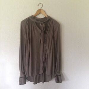 Free People blouse flouncy button up high neck tan